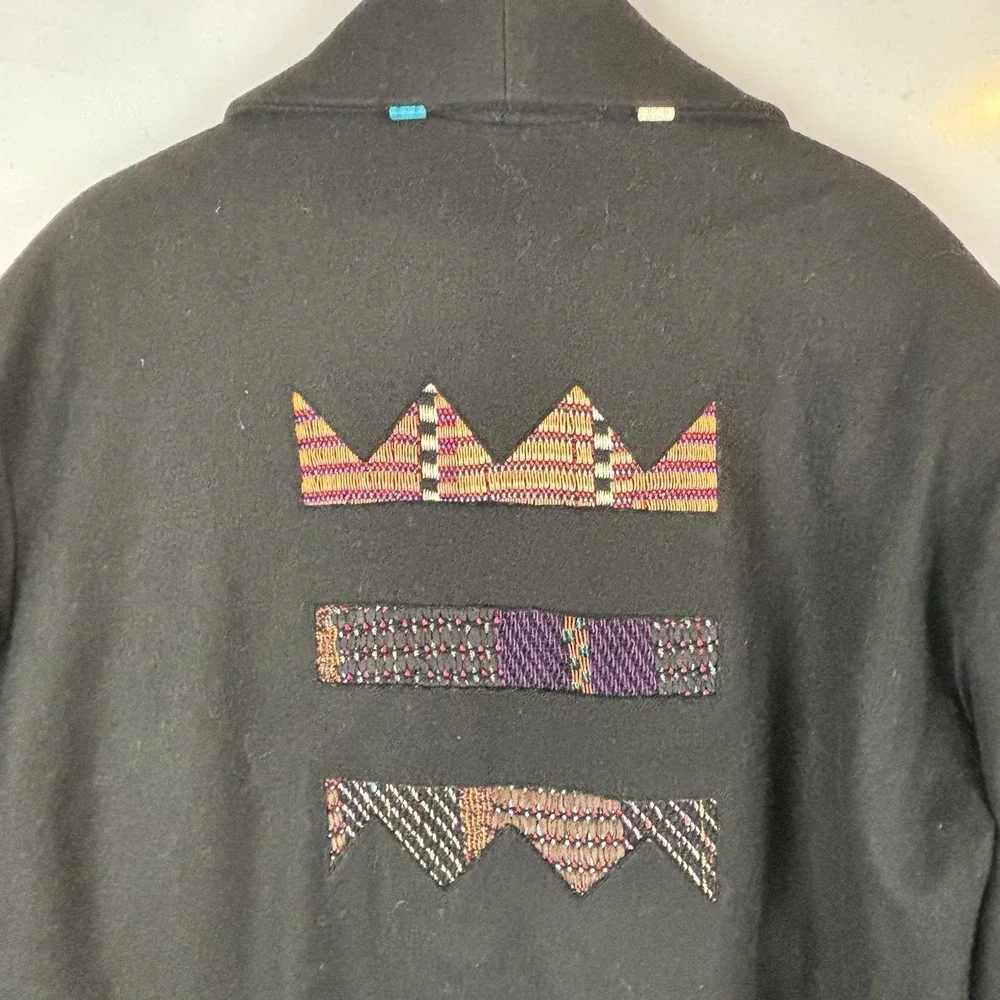 Vtg DEBORAH CROSS‎ Textile Artist Embroidered Patchwork Wool Coat Black One Size